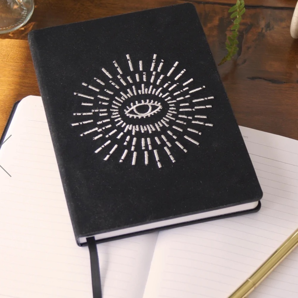 Denik Awakening Embroidered Journal, Black, NWOT